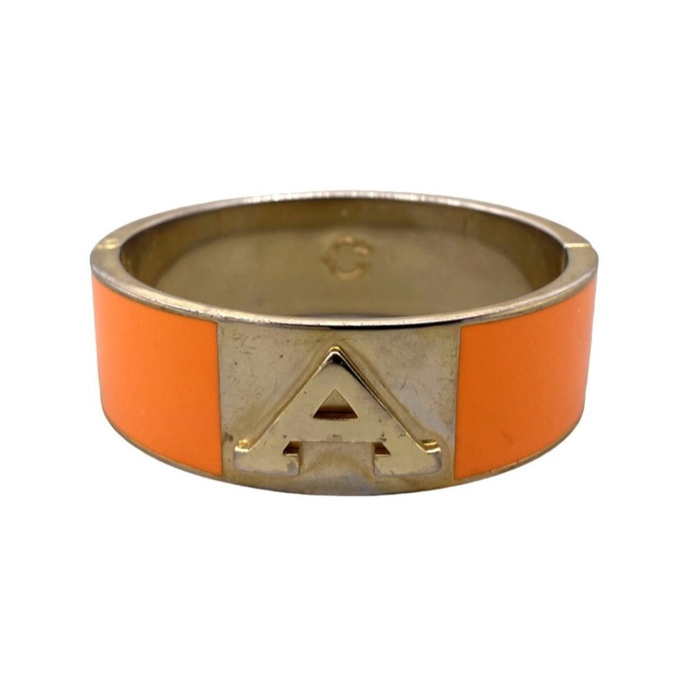C Wonder Initial A Orange Enamel Cuff Hinged Bangle Bracelet Gold Tone